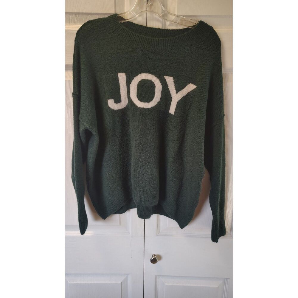 Vince Camuto Green "JOY" Holiday Graphic Knit Crewneck Sweater Medium